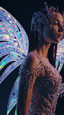 ethereal fairy with iridescent wings and ornate headdress
