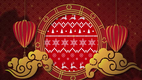 animación del año nuevo chino sobre el patrón y las decoraciones de navidad.