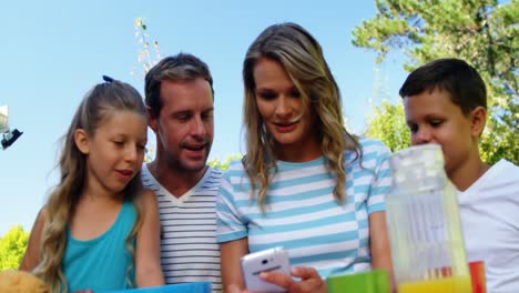 Family-taking-selfie-on-mobile-phone-in-the-house-garden