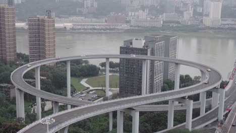 vehicles driving on the circular overpass