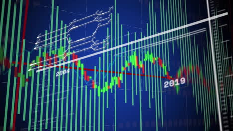 financial data and stock market trends animation over blue background