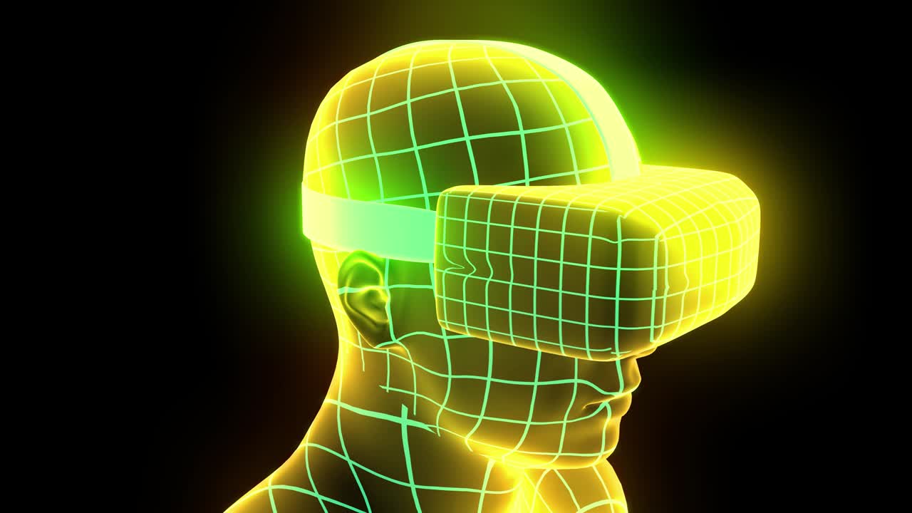 headset de realidad virtual holográfico de animación futurista hmd juego de tecnología de bucle 4k