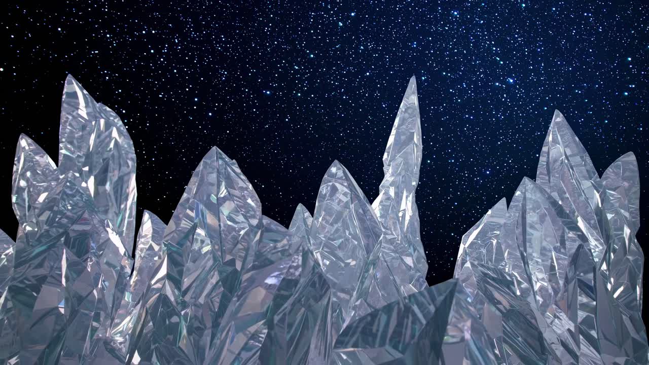 별이 빛나는 밤 아래의 크리스탈린 봉우리