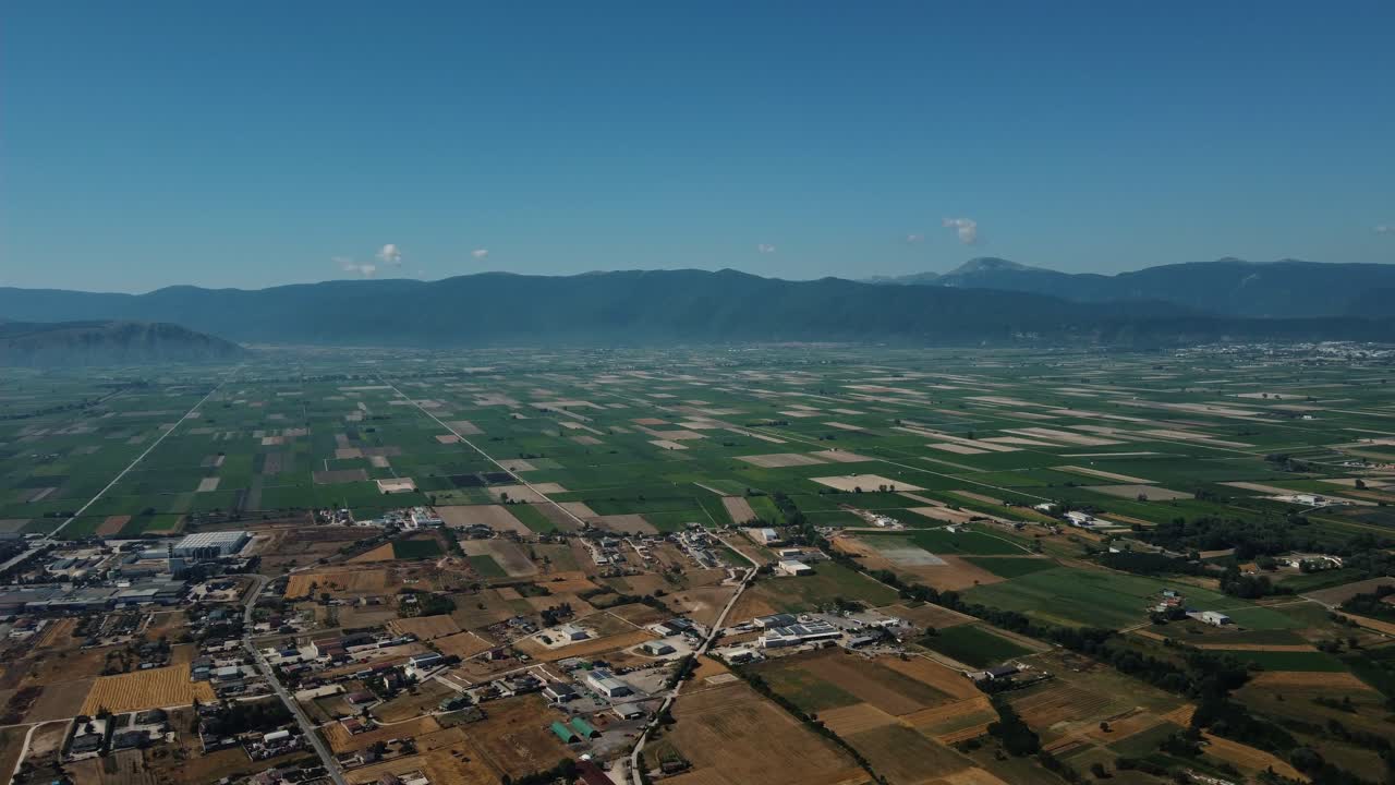 Aerial View of Fields and Mountains