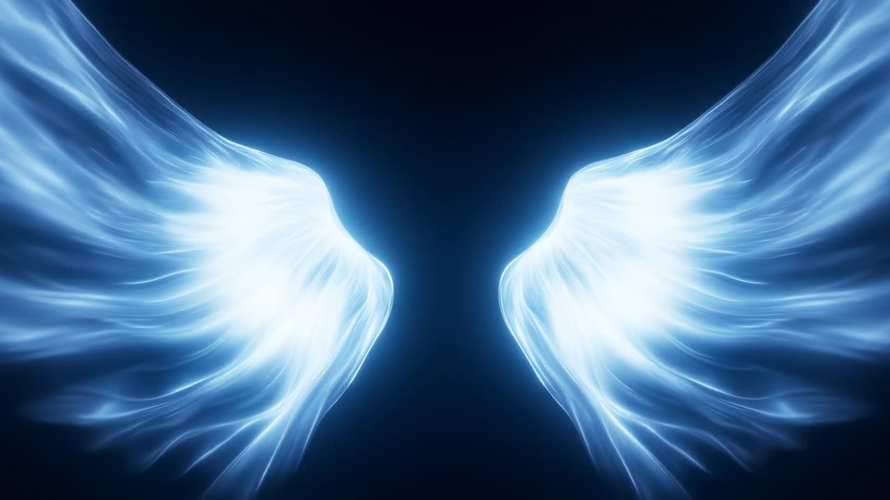 Glowing Blue Ethereal Angel Wings on Black Background
