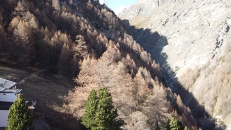 Con-El-Dron-A-Través-De-Un-Valle,-Más-Allá-De-La-Llamada-Cabaña-Edelweiss,-En-Suiza