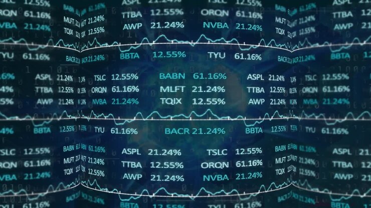Animation of financial data processing over globe in background