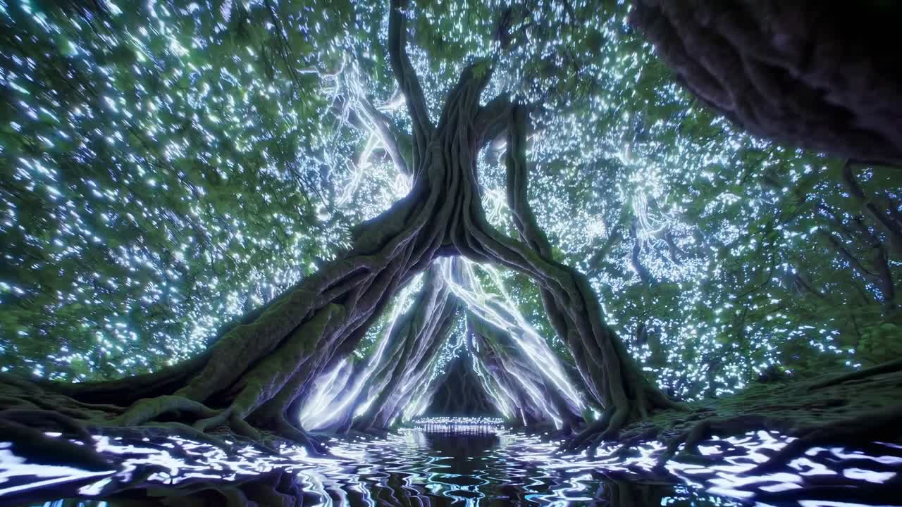 Magical Tree Roots and Water Reflections