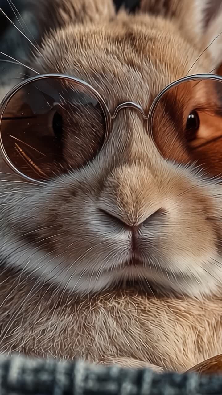 Um Coelho Descolado com Óculos de Sol: Capturando a Essência Estilosa de um Ícone da Moda Peludo em Dois Momentos de Charme e Expressão Descontraídos.