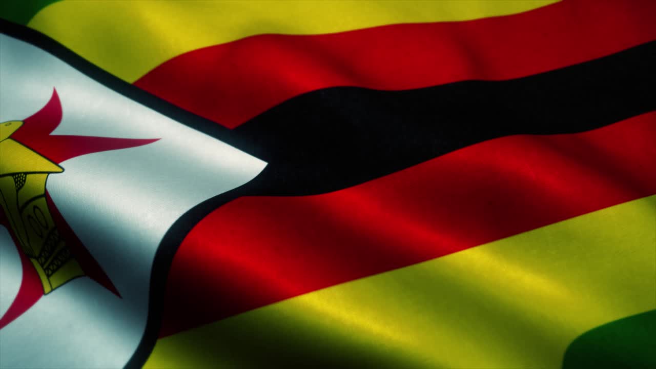 Bandiera dello Zimbabwe che sventola al vento. Bandiera nazionale dello Zimbabwe. Animazione a ciclo continuo del simbolo dello Zimbabwe. 4K