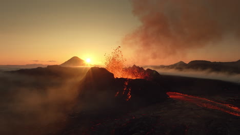 volcanic eruption at sunrise