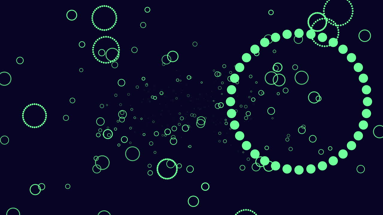 A minimalistic image featuring circles in a circular arrangement on a black background. The pattern showcases both overlapping and isolated circles, creating a visually intriguing composition