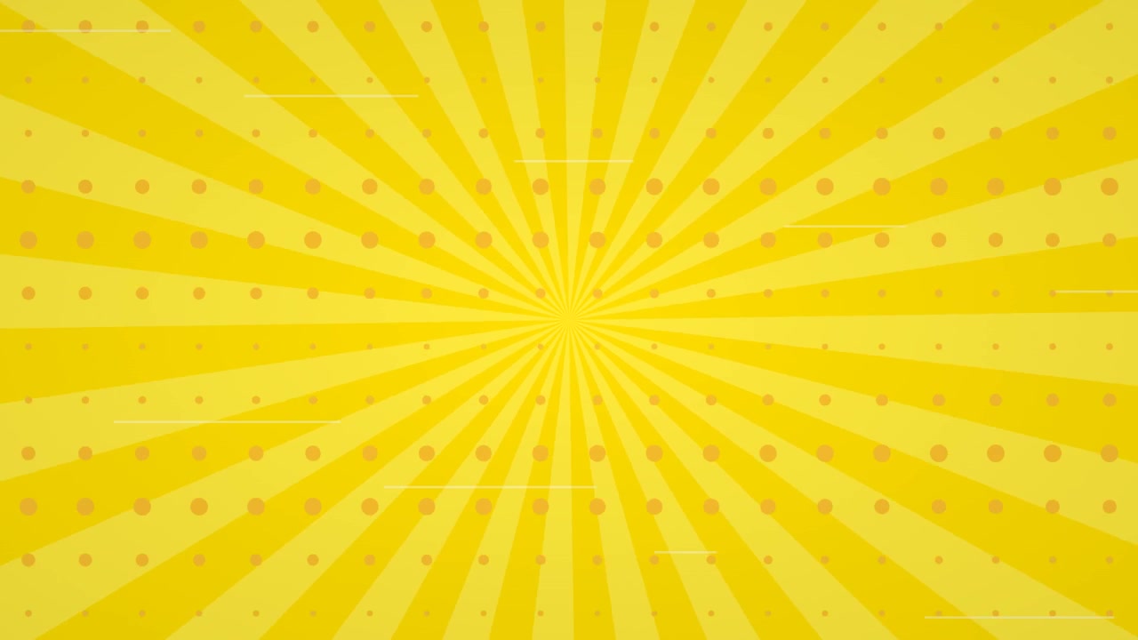 Animated Yellow Sunburst Background with Moving Halftone Dots