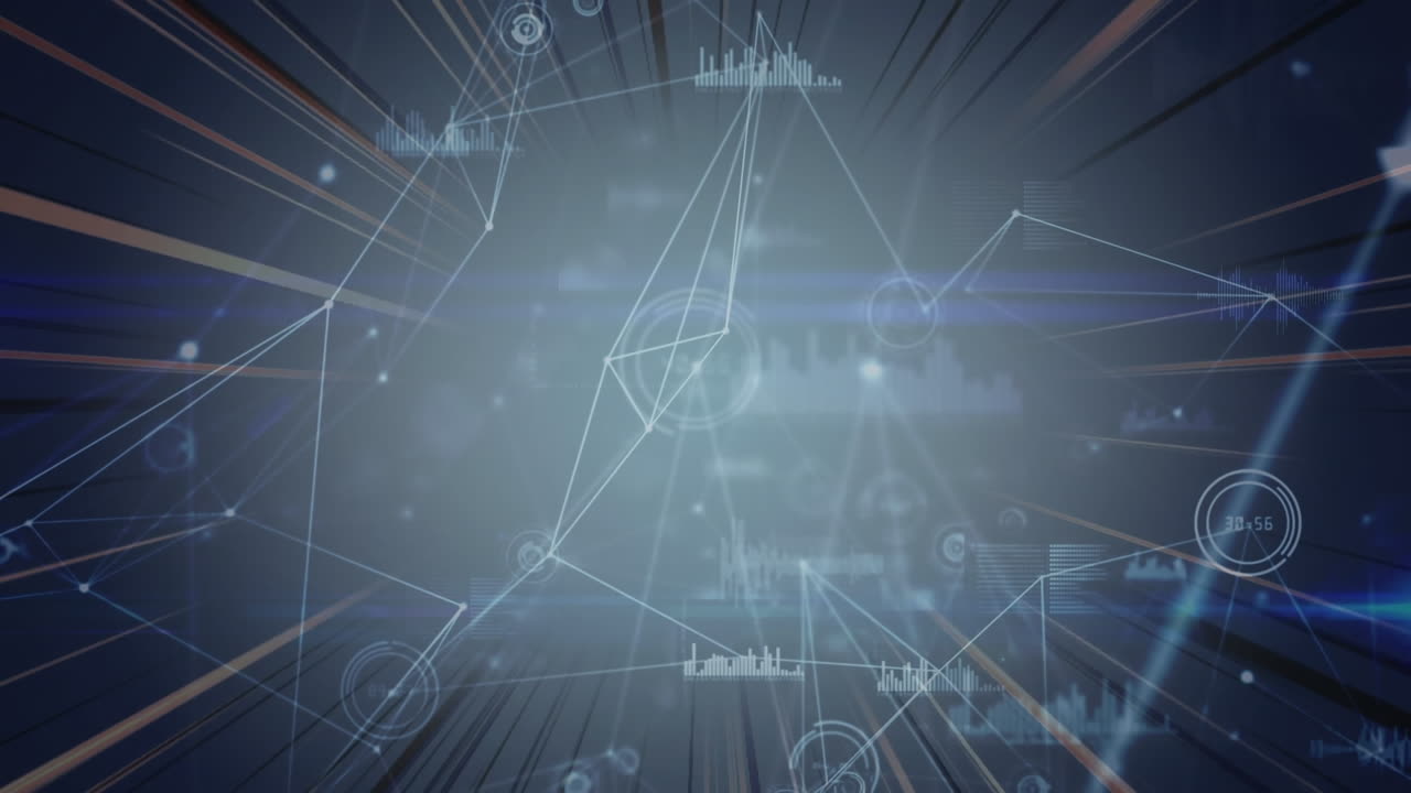 Animation of data processing over blue background