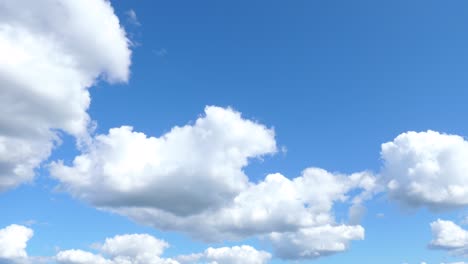 fluffy clouds and blue skies to ontario lake, dock, and trees - establishing shot downwards tilt