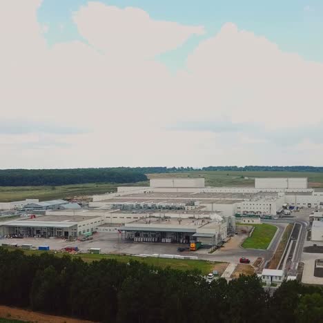 view of the building of the plant for the production of flooring boards. woodworking factory. aerial view