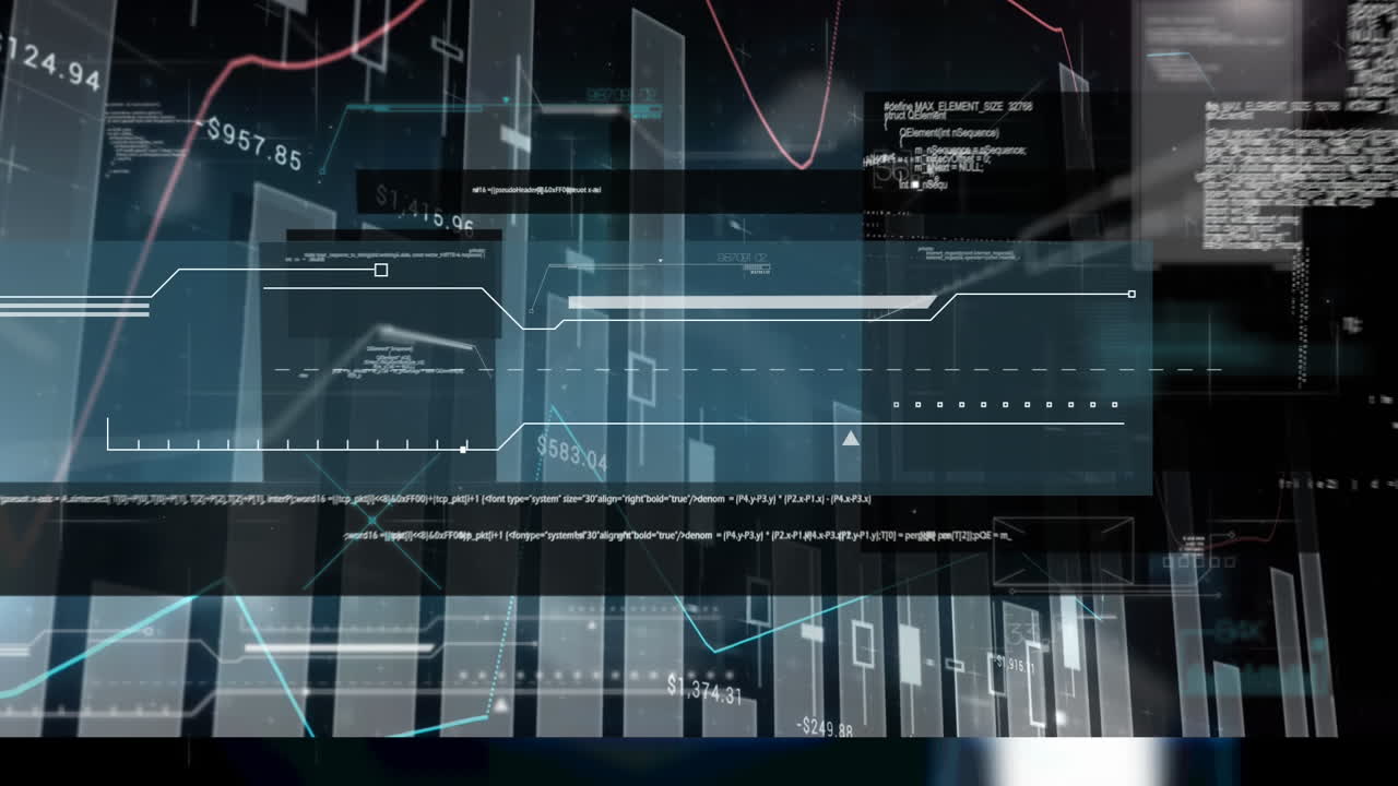 Animation of statistics and data processing over screen