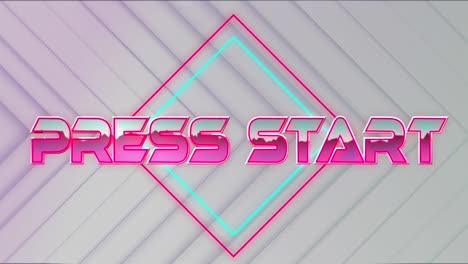 animation of press start over neon lines with glitch on white background