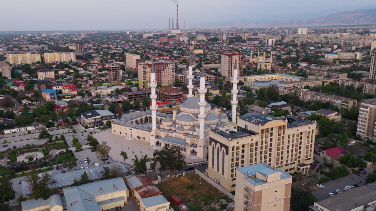 Aerial Shot Of Bishkek Central Mosque At Sunset In Kyrgyzstan