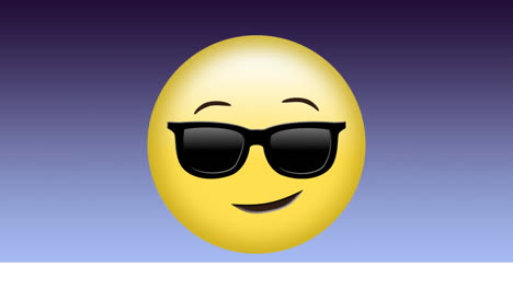 animación de formas de caleidoscopio rojo sobre emoji felices y frescos con gafas de sol, sobre fondo azul