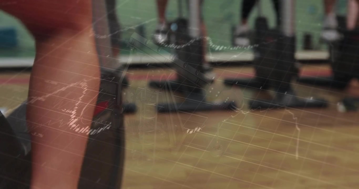 Participant lower leg stepping onto black platform triggered by workout driving cardio rhythm
