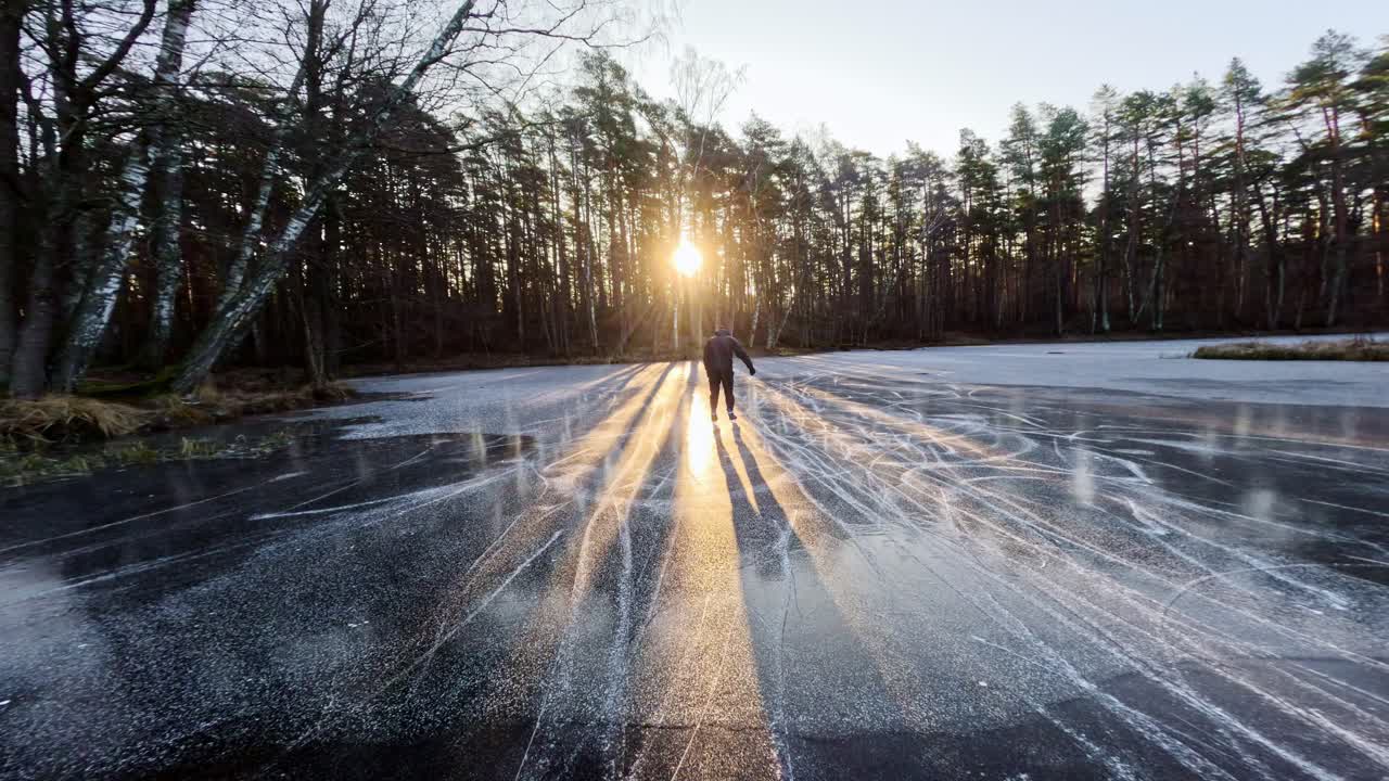 Still winter landscape with glowing shadows and reflective natural textures