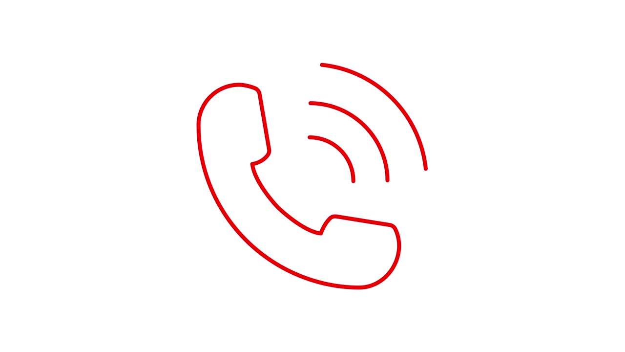 Disegno animato a linee rosse di un'icona di telefono che squilla