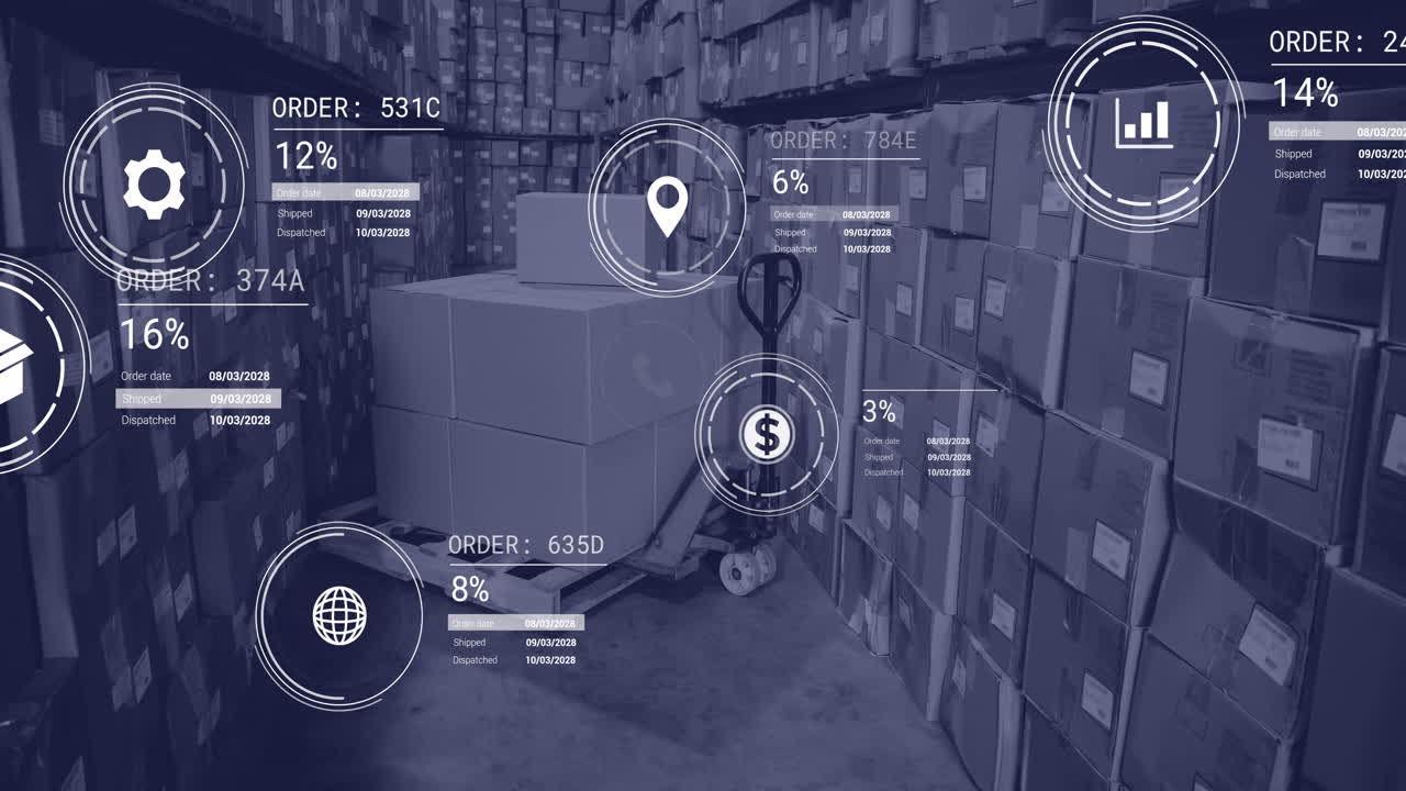 창고에서 데이터 처리를 하는 아이콘의 애니메이션