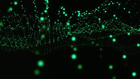 neon green dust particles motion like a wave in dark space