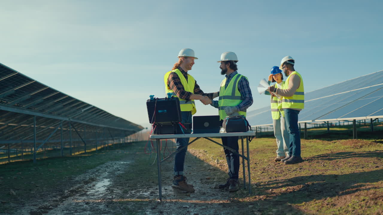 Solar Panel Technicians Inspecting a Solar Farm