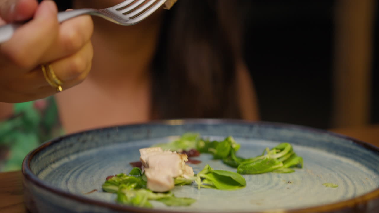 Woman Eating A Delicious Gourmet Tuna Dish For Dinner At The Summer Resort