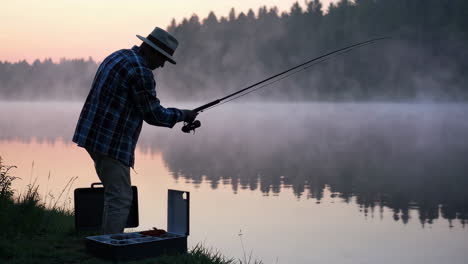 man fishing at sunrise