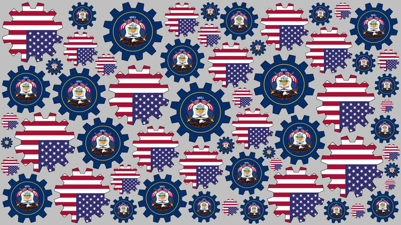 bandera estadounidense y de utah engranajes girando fondo