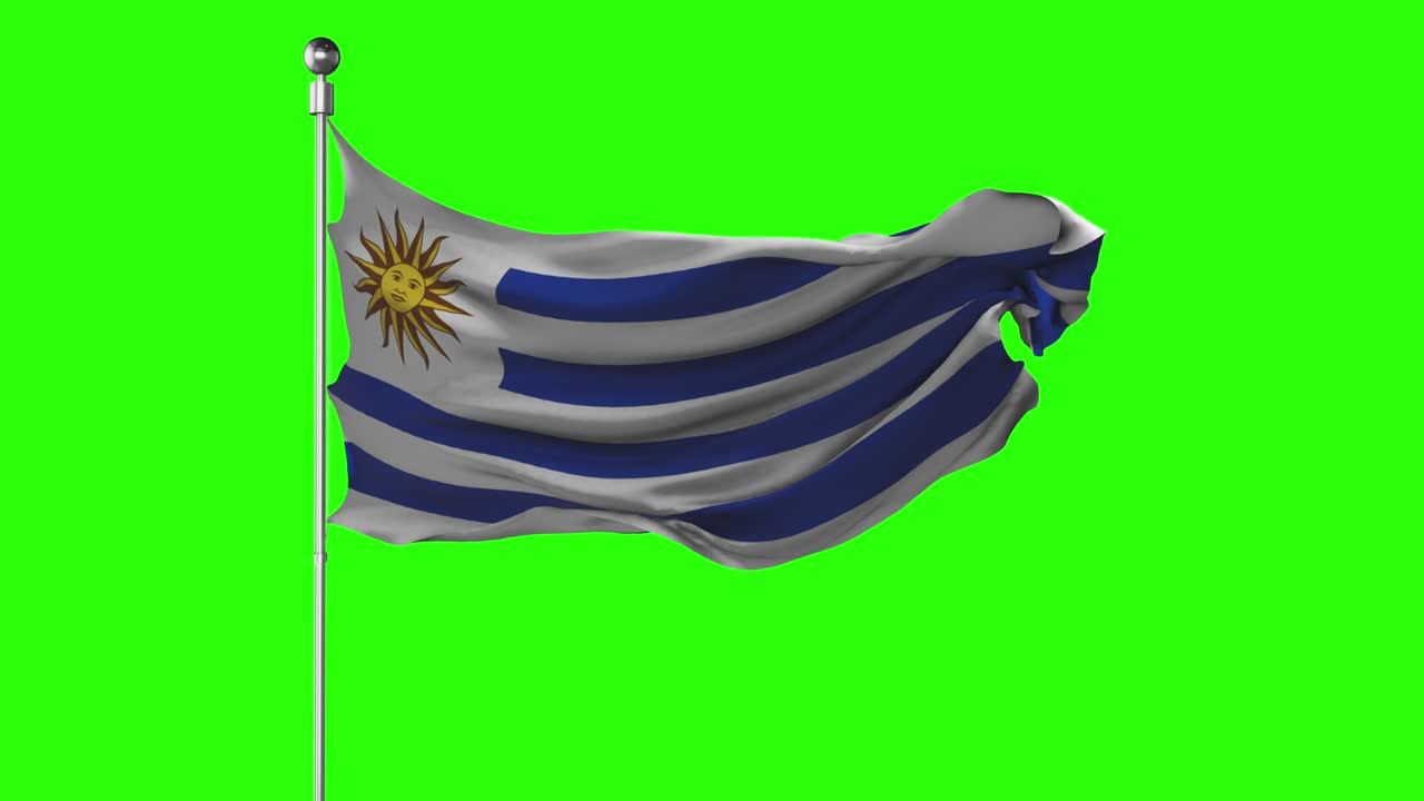 la bandera nacional de uruguay ondeando en la pantalla verde. animación de clave de croma. ilustración de la política uruguaya