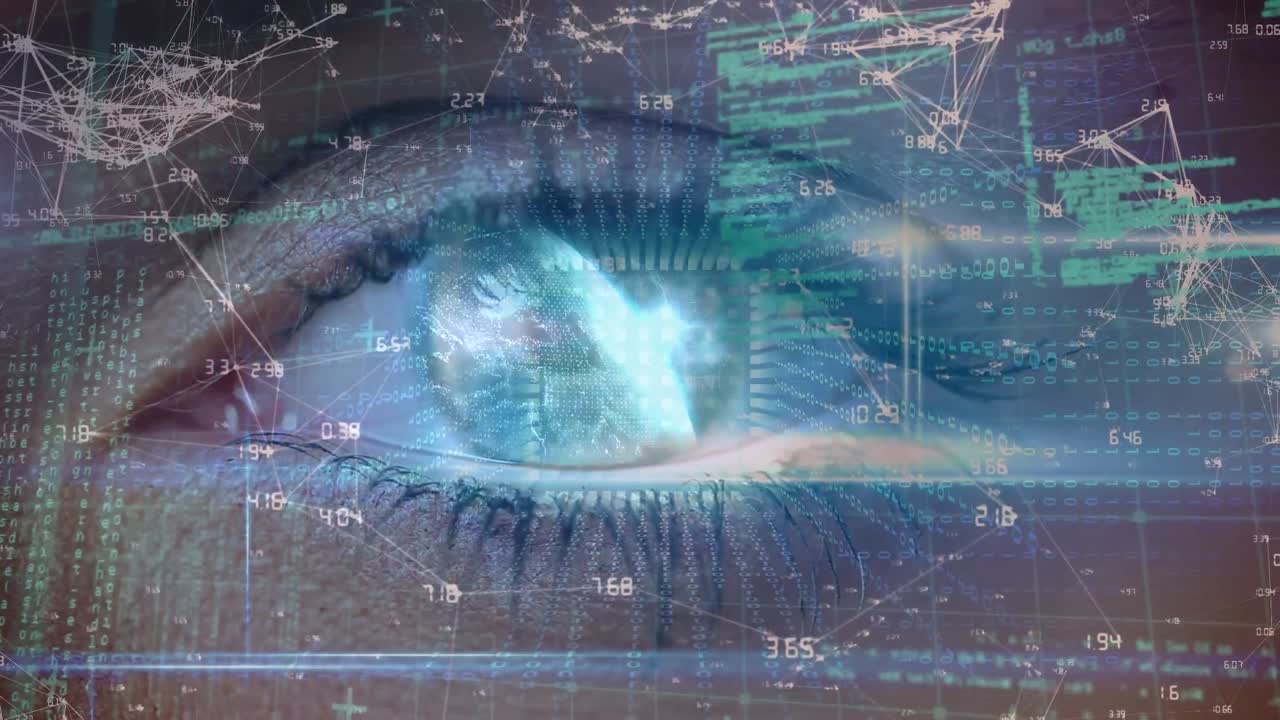 animazione dell'elaborazione dei dati e delle connessioni su blue eye