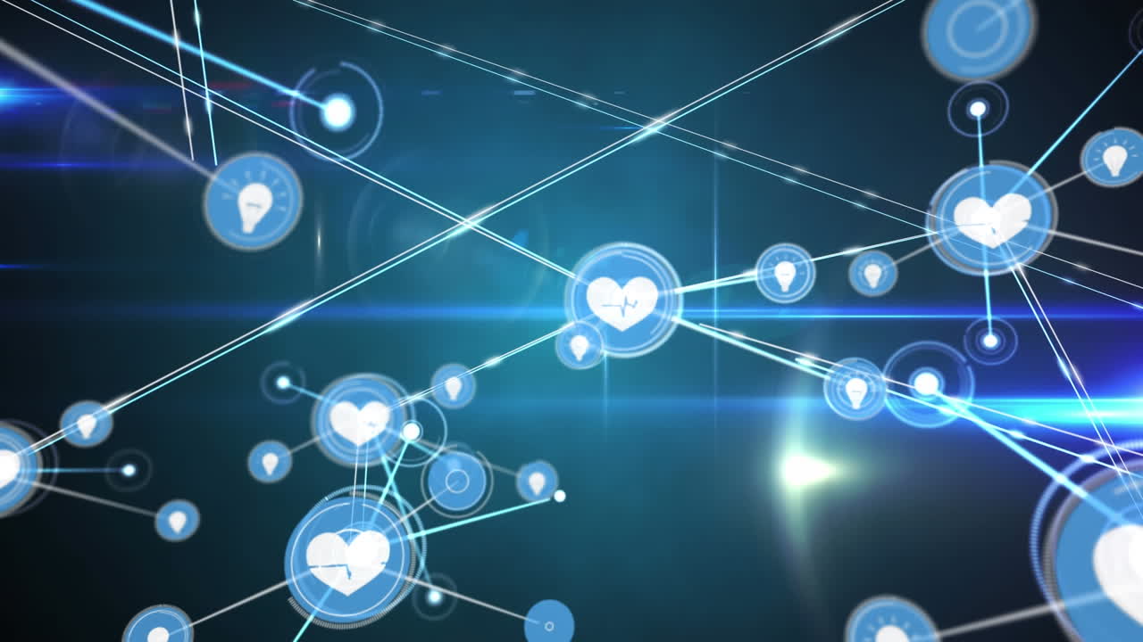 animación de redes de conexiones con iconos sobre fondo negro