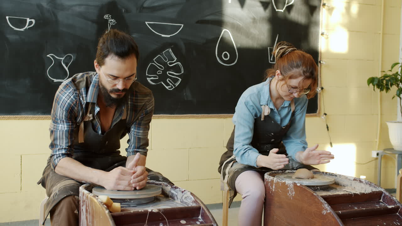 Pottery class - Students working on the pottery wheel