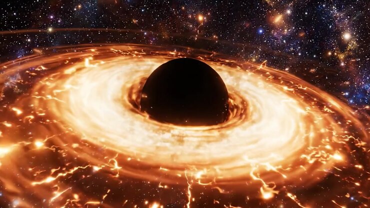 Stunning Cosmic Phenomenon: A Glimpse into the Mysterious Life Around a Black Hole Surrounded by a Flowing Accretion Disk of Cosmic Matter and Energy