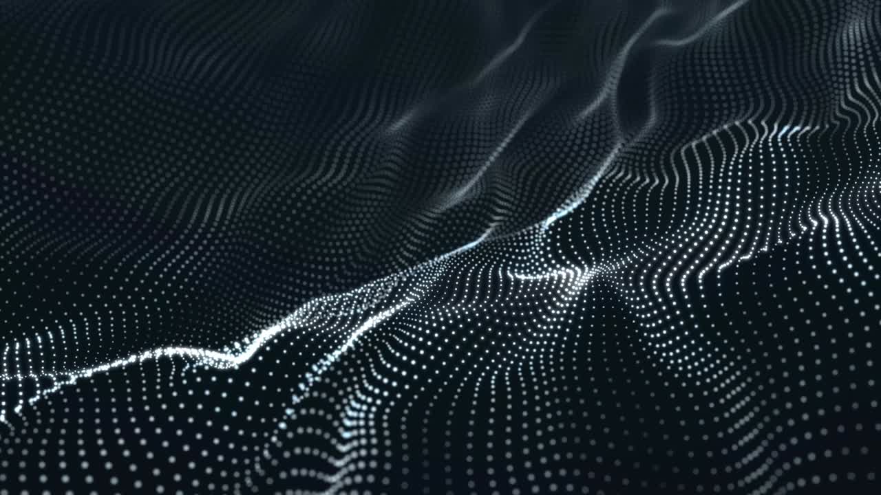 ondata dinamica con molti punti. sfondo di movimento astratto di punti colorati. tecnologia o scienza. 3d rendering seamless loop. 4k