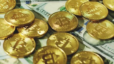 Glimmering-golden-coins-with-bitcoin-symbol