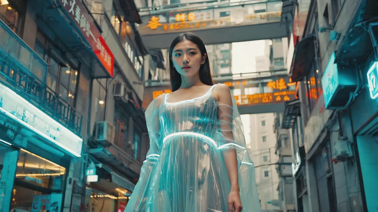 Futuristic Cyberpunk Fashion in Urban Cityscape