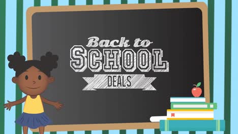 Animation-of-back-to-school-text-over-school-items-icons-and-blackboard