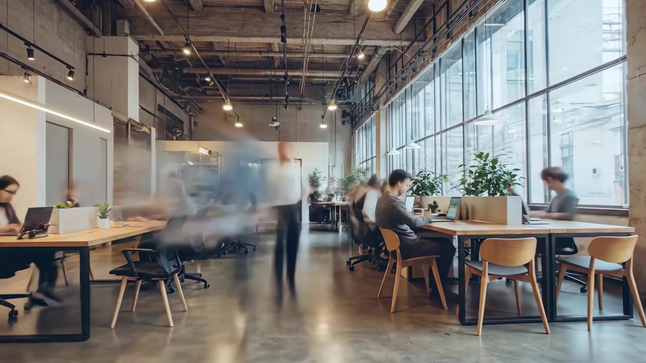 Time Lapse of Busy Professionals Working in Modern Open Plan Office
