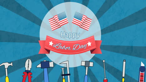 animation of happy labor day text over tool icons