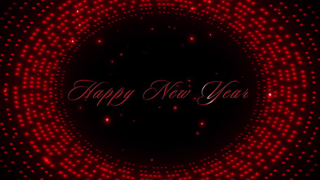 animation of happy new year text in red circles of light on black background