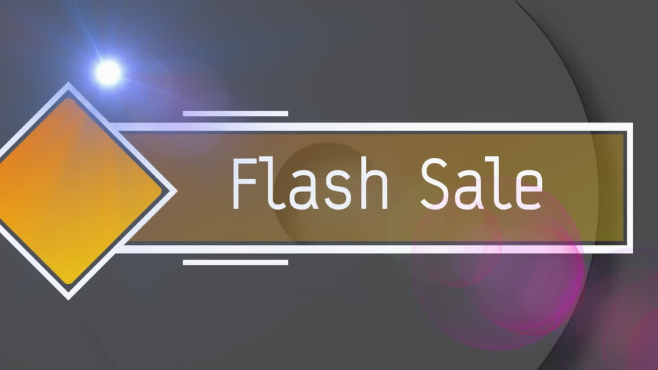 로딩 서클과 렌즈 플레어 위에 기하학적 모양으로 플래시 판매 텍스트의 애니메이션