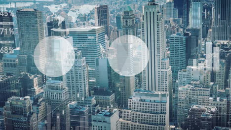 animation of financial data processing over city