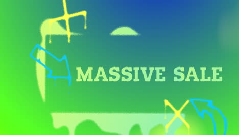 animation of massive sale text and shapes on colourful background