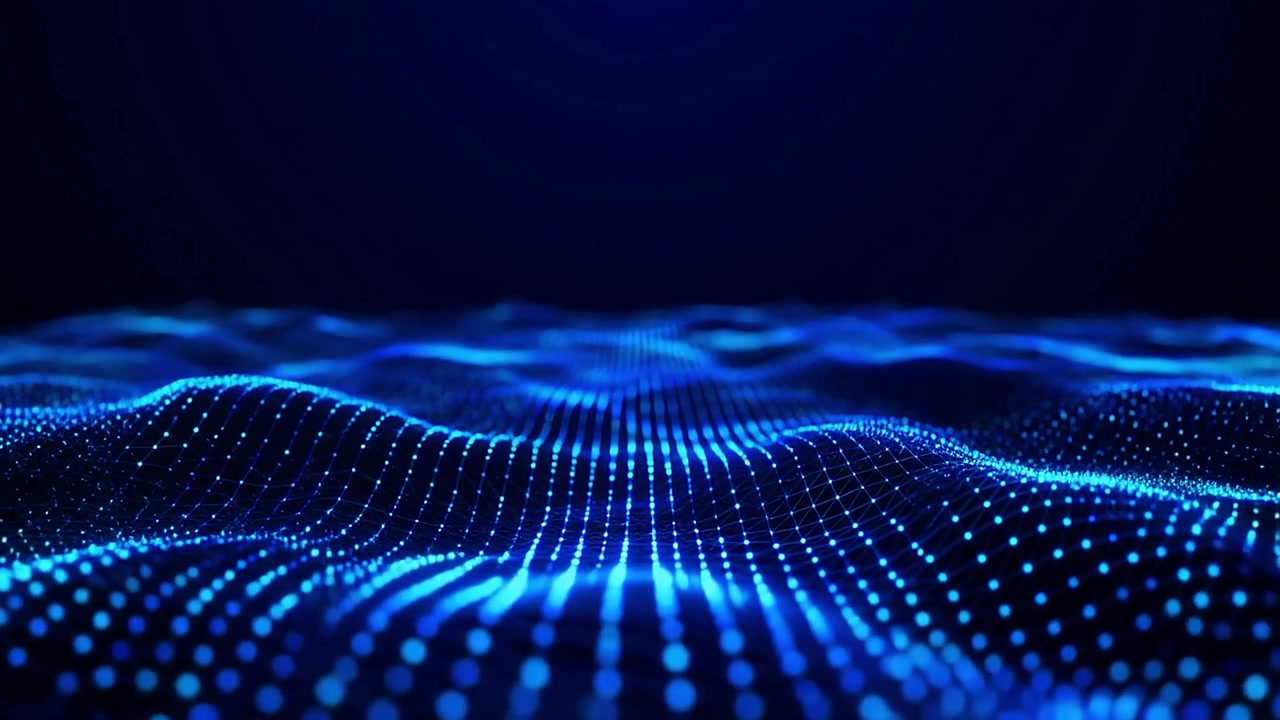 Futuristic Digital Wave Surface with Blue Glowing Particles