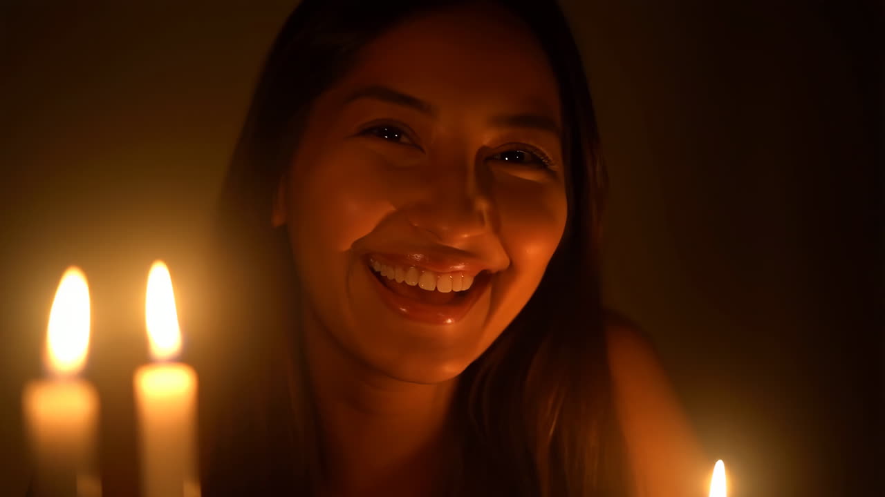 Young Woman Smiling in Candlelight